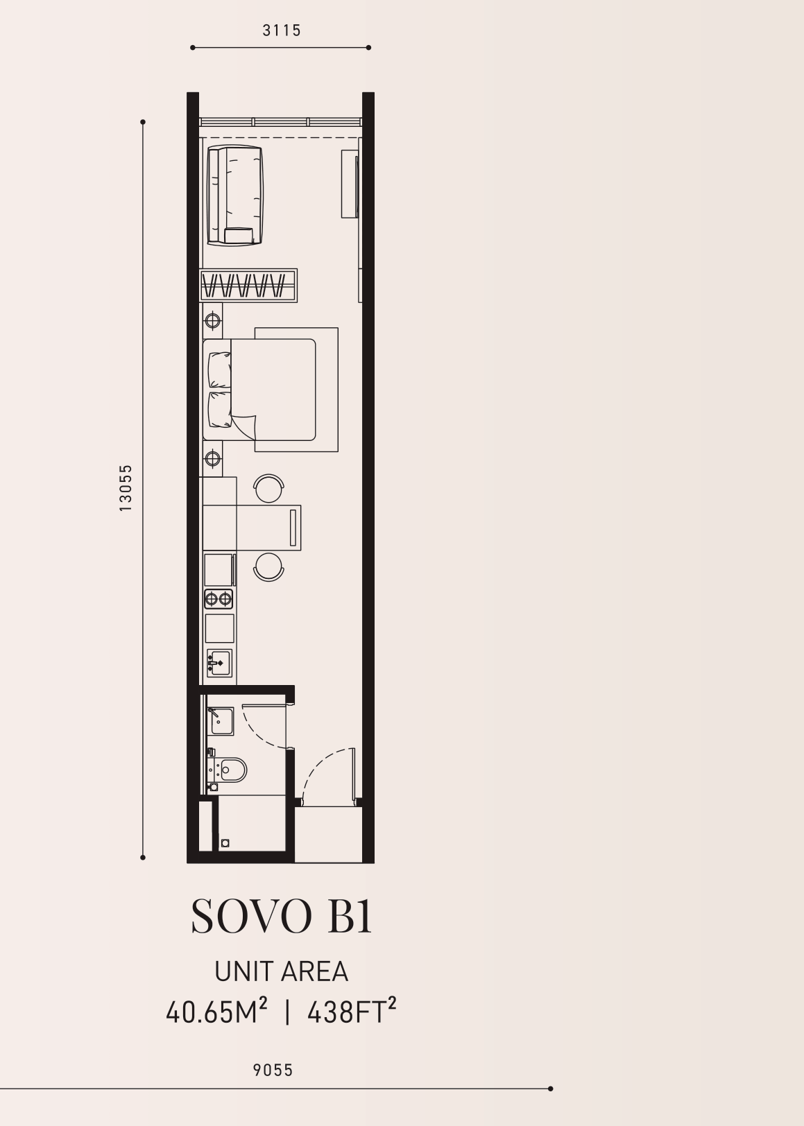 Armani Hallson SOVO B1 · 638 sf floor plan
