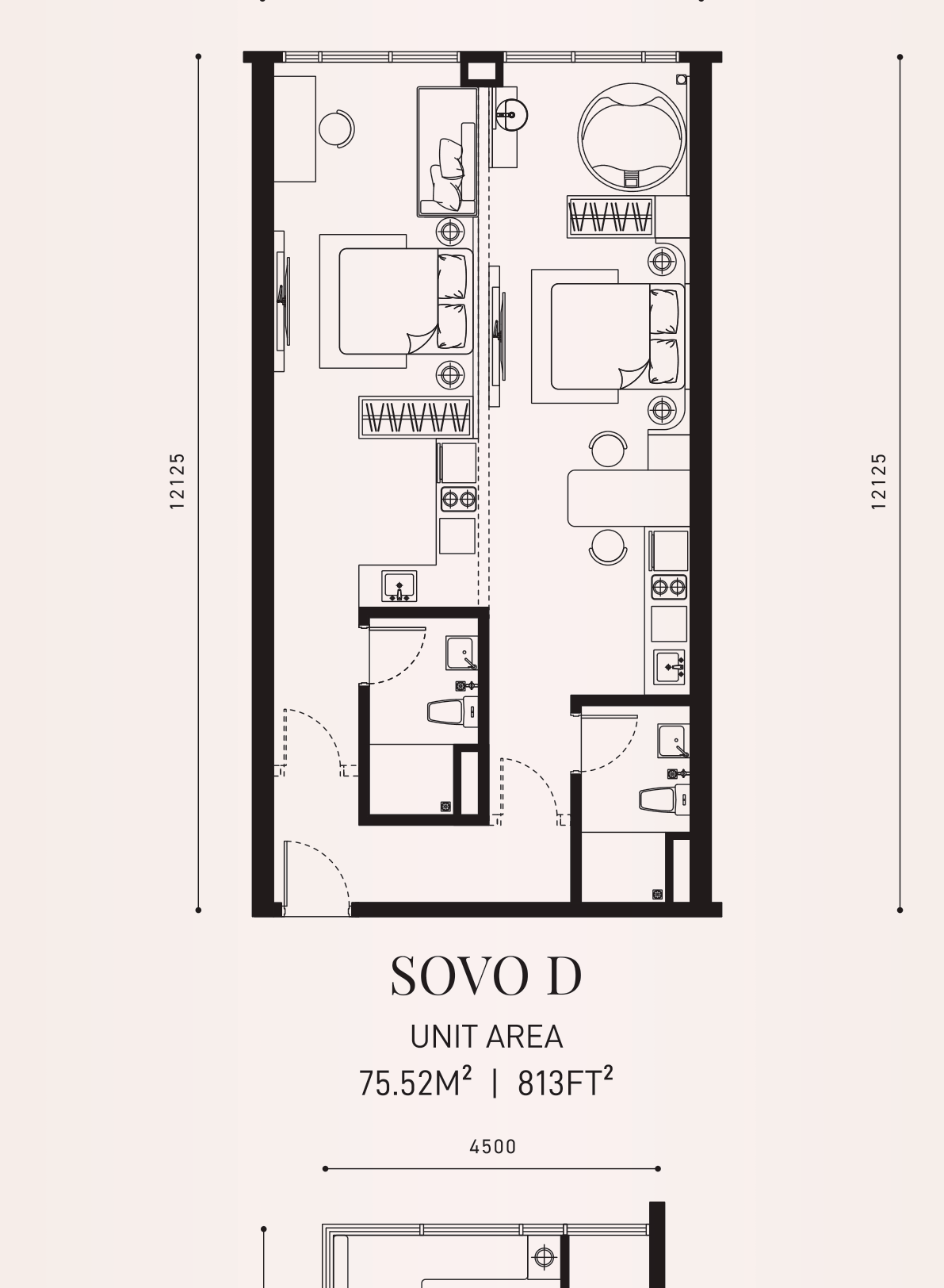 Armani Hallson SOVO D · 813 sf floor plan