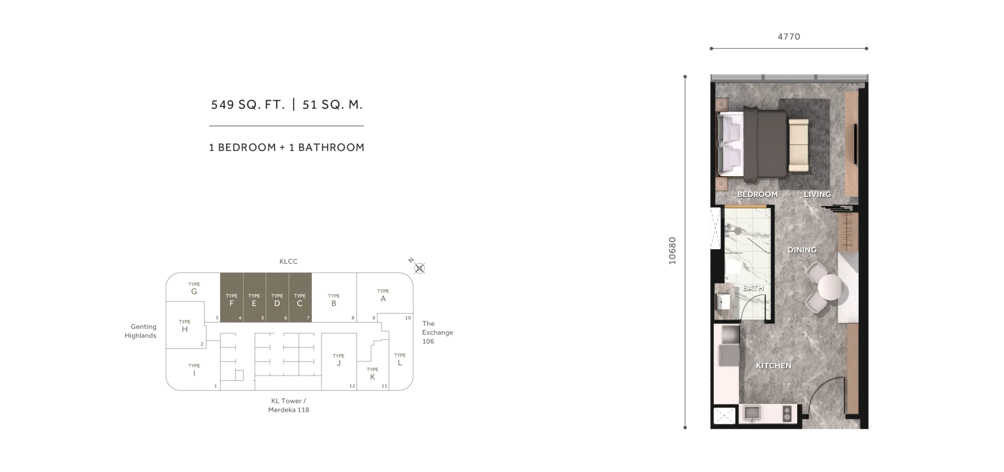 Clouthaus KLCC 1 Bed · 549 sf floor plan