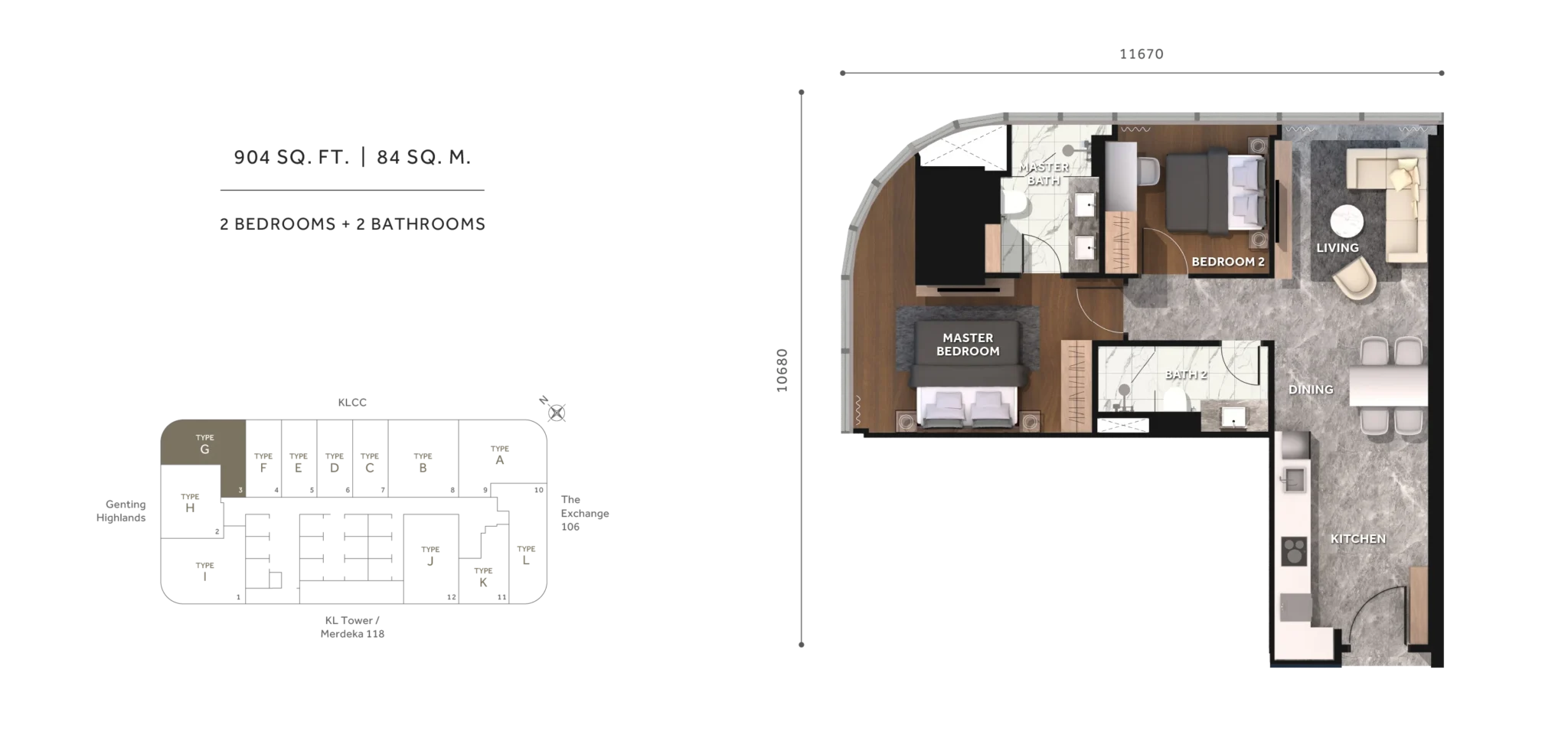 Clouthaus KLCC 2 Bed · 904 sf floor plan