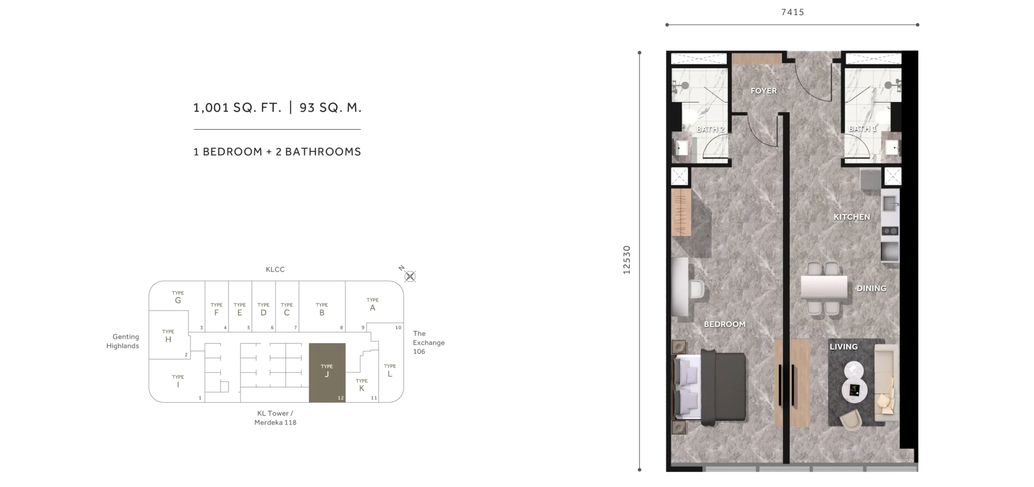 Clouthaus KLCC 1 Bed · 1,001 sf floor plan