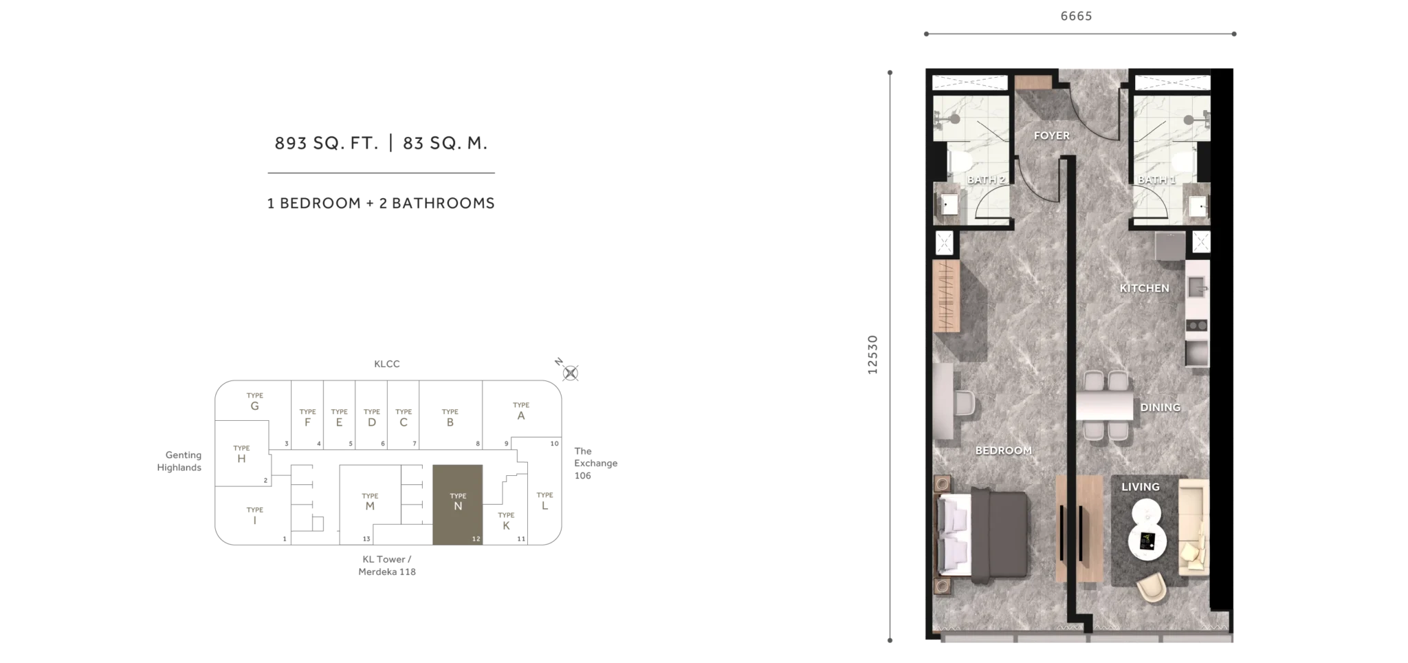 Clouthaus KLCC 1 Bed · 893 sf floor plan